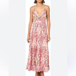 Angie Pink Floral Patchwork Cottagecore Peasant Boho Prairie Midi Maxi Dress S